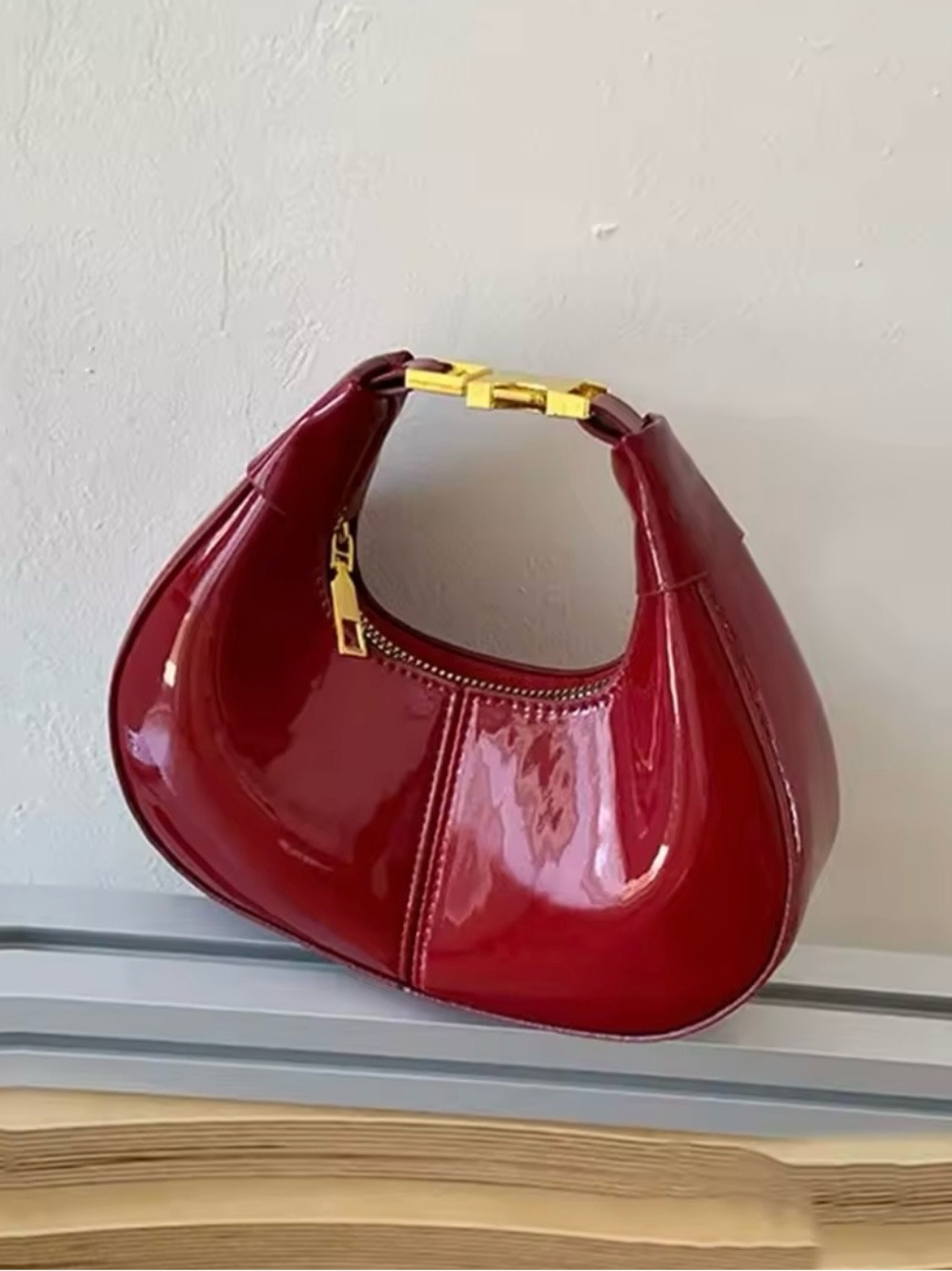 Patent Red Crescent Mini bag with Gold Hardware